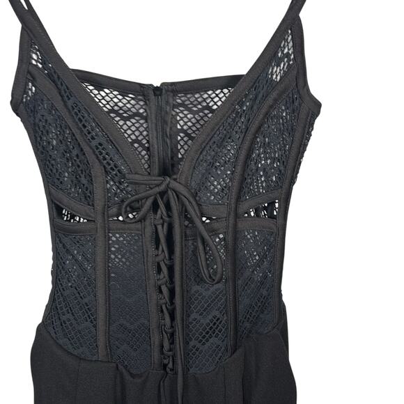 Pat BO Black Plunge Corset Style Neck Sleeveless Jumpsuit Size 4 - Picture 3 of 5